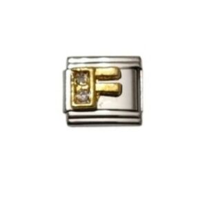 Italian Charmlink for Italian Charm Bracelet Alphabet Letter F with Diamonds 9mm